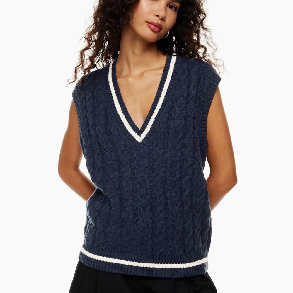 NWT Aritzia Sunday Best Winston Sweater Vest in Navy Blue XXS $88